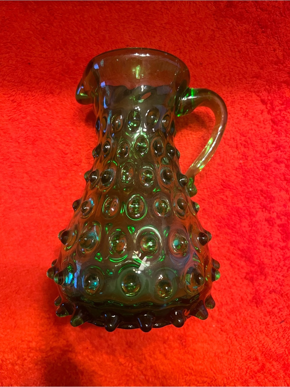 Italian Tuscany Green Hobnail Glass Pitcher - Decorative Home Art 6 “